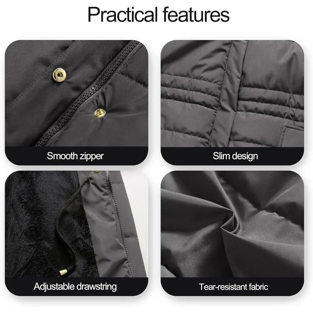 Women's Dark Grey Winter Warm Long Drawstring Waterproof Snow Puffer Jacket